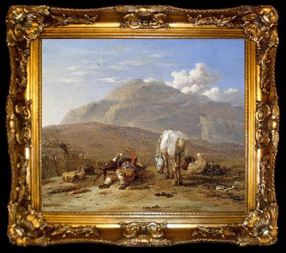 framed  Karel Dujardin Southern landscape with young shepherd and dog, ta009-2